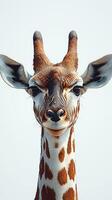 Close-up view of a giraffe's face with unique patterns and expressions photo