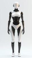 Futuristic humanoid robot model on a plain background photo