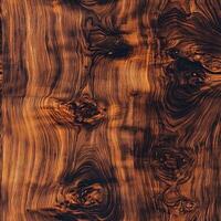Close-up of brown wood texture with unique grain patterns and knots photo