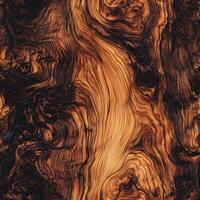 Natural wood grain texture with swirling patterns and rich brown tones photo