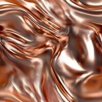 Close-up of abstract copper metallic fabric texture with flowing patterns photo