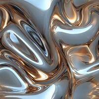 Abstract metallic texture with swirling silver and copper reflective surface photo