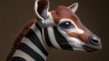 Close-up of a unique striped animal resembling zebra with detailed features photo