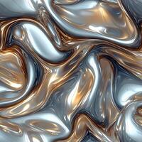 Abstract metallic texture with silver and gold swirls and reflections photo