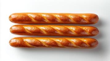 Three twisted bread sticks on a white background for culinary use photo