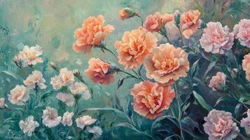 A painting of pink and orange flowers photo