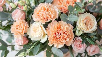 A bouquet of peach and white flowers photo