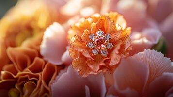A close up of a flower with a diamond ring photo