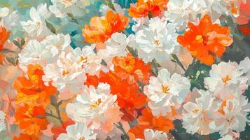 A painting of orange and white flowers photo