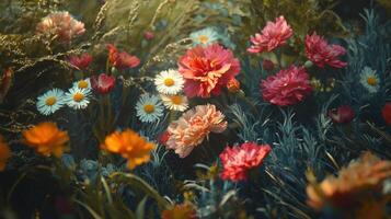 Flowers in a field with a blurry background photo