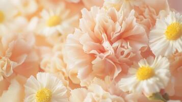 A close up of a bunch of white and yellow flowers photo