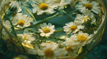 Daisies in a glass of water photo