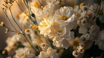 White flowers are in a vase with yellow flowers photo
