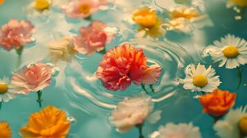 Flowers floating in water with water droplets photo