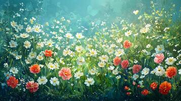 A painting of flowers in a field photo