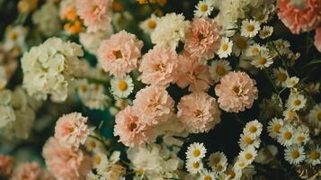 A bunch of white and pink flowers photo