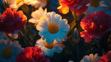 Flowers are shown in a field of bright colors photo