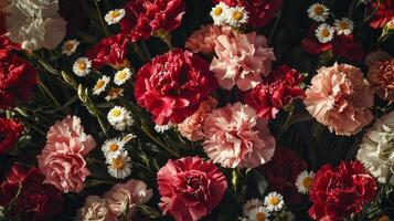 A bunch of red and pink carnations photo