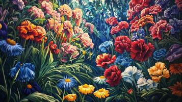 A painting of flowers in a field photo