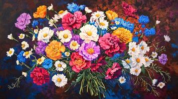 Oil painting of a bouquet of flowers photo