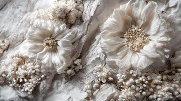 A close up of some white flowers on a rock photo