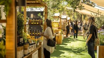 People are shopping at an outdoor market photo