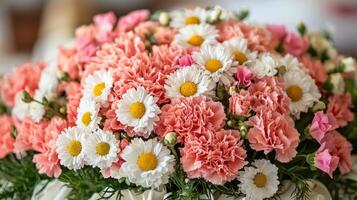 A bouquet of pink and white flowers photo