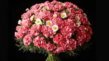 A bouquet of pink carnations and daisies photo