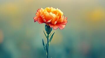 Orange and yellow carnation flower on a green field photo