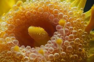 A close up of a yellow flower with bubbles photo