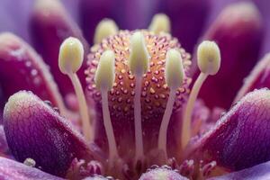 A close up of a purple flower with its stamen photo