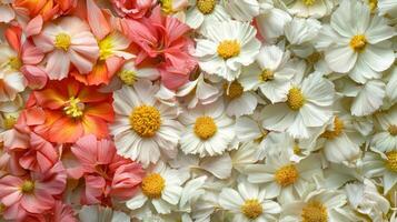 A large group of white and pink flowers photo