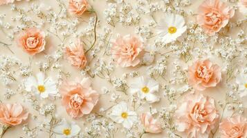 A close up of a bunch of white and pink flowers photo