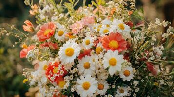 A bouquet of white and pink daisies in a vase photo