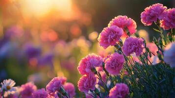 Pink carnations in the sun photo