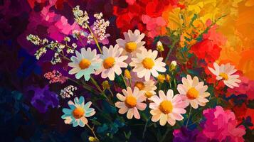 A painting of daisies on a colorful background photo