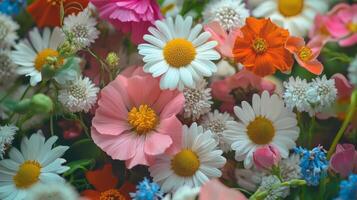 A bunch of colorful flowers are shown in this photo