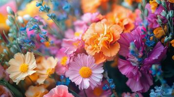 A close up of a bunch of colorful flowers photo