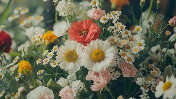 A bunch of flowers are in a vase photo