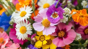 A close up of a bunch of colorful flowers photo