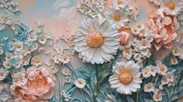 A painting of flowers on a wall photo