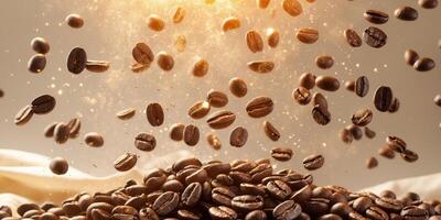 Coffee beans are flying into the air photo