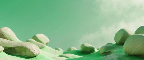 A green field with rocks and grass photo