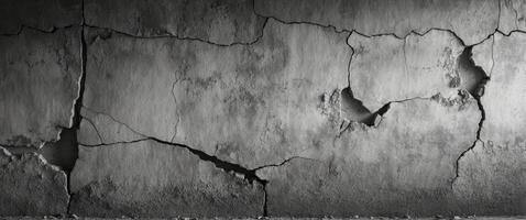 Wall with visible cracks and damage showcasing signs of wear and aging in a structure photo
