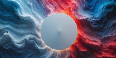 White Circle on Colorful Background with Blue and Red TextureWhite Circle on Colorful Background with Blue and Red Texture. photo