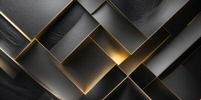 Elegant black and gold textured background with overlapping geometric shapes and copy space for text. photo