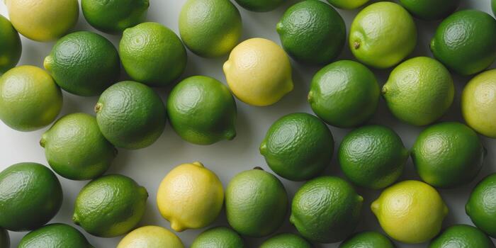 parte superior ver de un vibrante formación de recién escogido verde limas relleno el marco foto