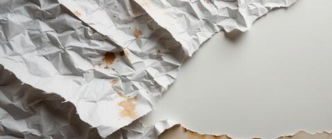 white crumpled and creased glued wrinkled paper poster texture background photo