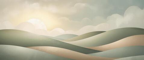 Abstract landscape with rolling hills and a soft sun. photo