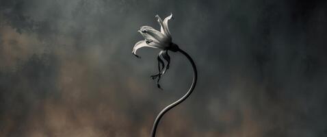 Curved stem flower with a drooping head in a grunge halftone style. photo